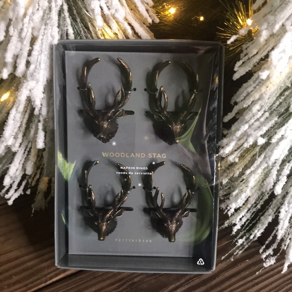 Pottery Barn Rustic Metal Woodland Stag Deer Napkin Rings - Set Of 4 NIB…